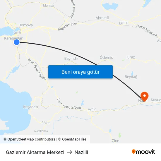 Gaziemir Aktarma Merkezi to Nazilli map