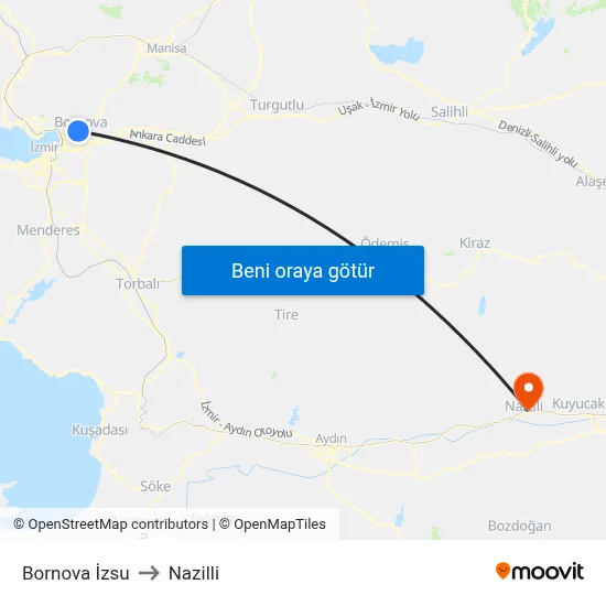 Bornova İzsu to Nazilli map
