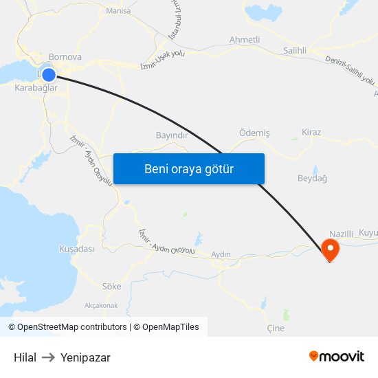 Hilal to Yenipazar map