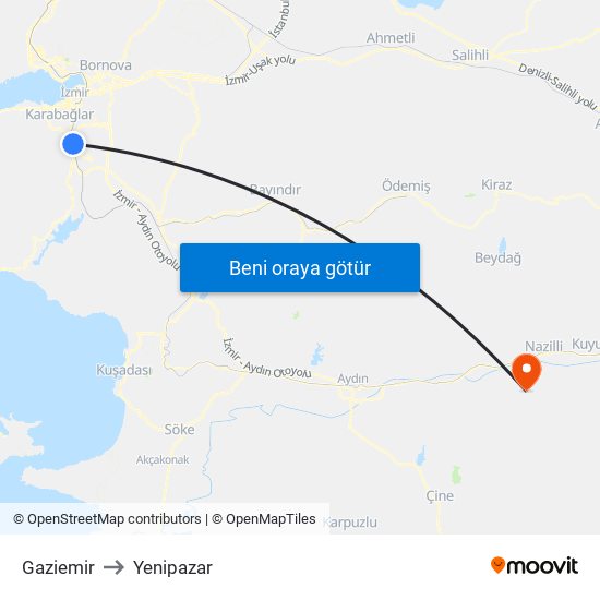 Gaziemir to Yenipazar map