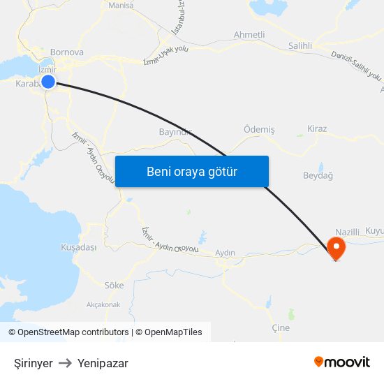 Şirinyer to Yenipazar map