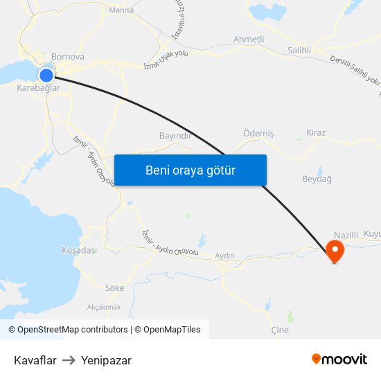 Kavaflar to Yenipazar map