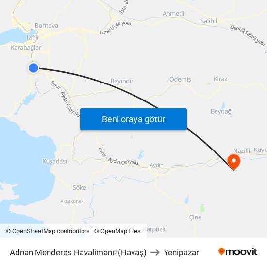 Adnan Menderes Havalimanı✈(Havaş) to Yenipazar map