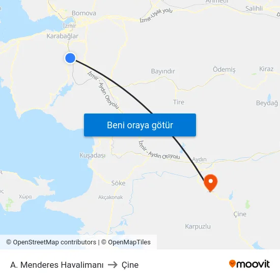A. Menderes Havalimanı to Çine map