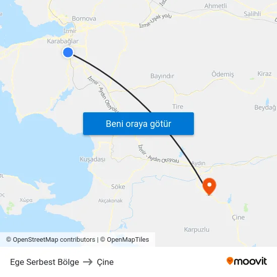 Ege Serbest Bölge to Çine map