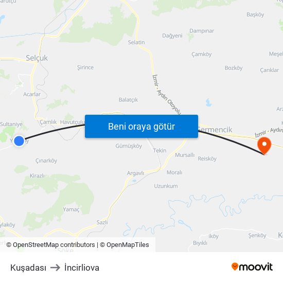 Kuşadası to İncirliova map