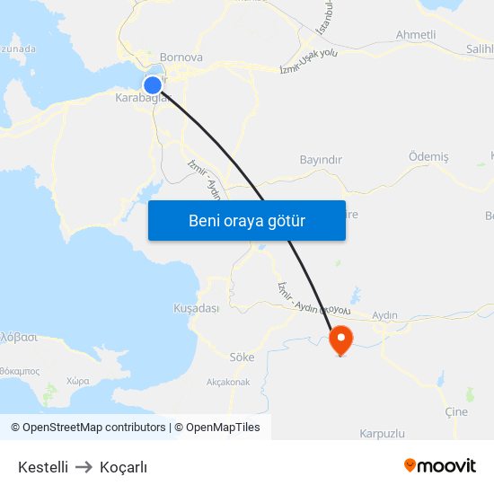 Kestelli to Koçarlı map