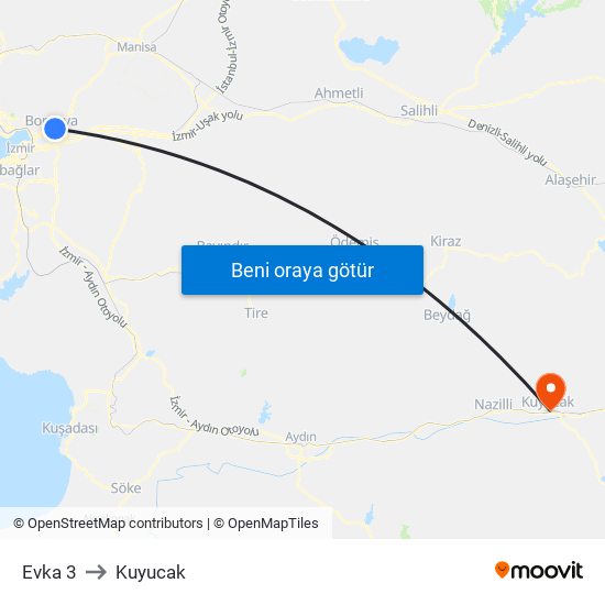 Evka 3 to Kuyucak map