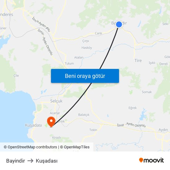 Bayindir to Kuşadası map