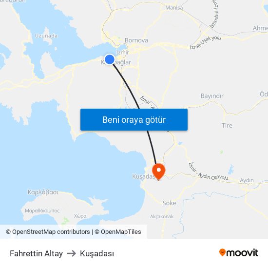 Fahrettin Altay to Kuşadası map