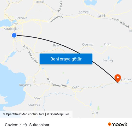 Gaziemir to Sultanhisar map