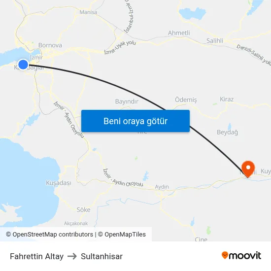 Fahrettin Altay to Sultanhisar map