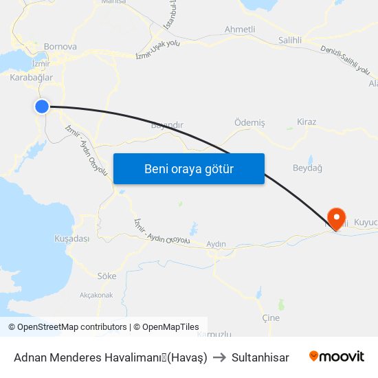 Adnan Menderes Havalimanı✈(Havaş) to Sultanhisar map