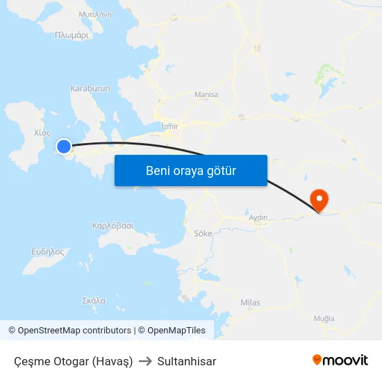 Çeşme Otogar (Havaş) to Sultanhisar map