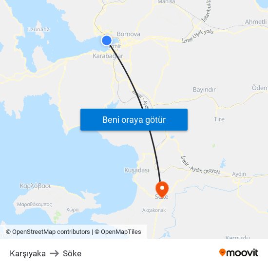 Karşıyaka to Söke map