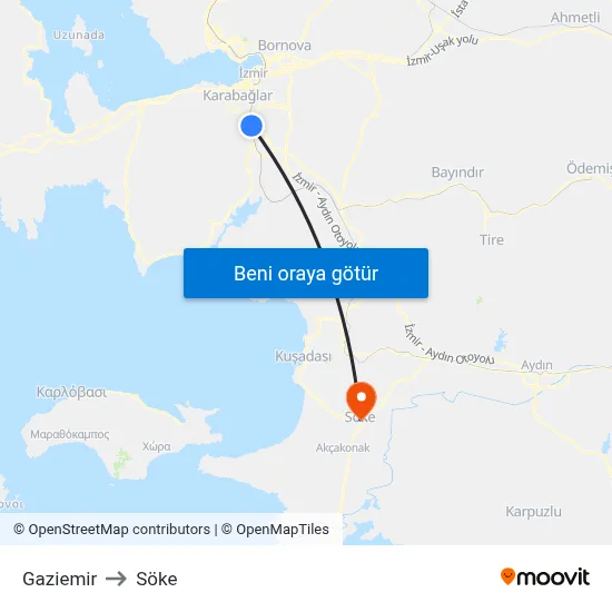 Gaziemir to Söke map