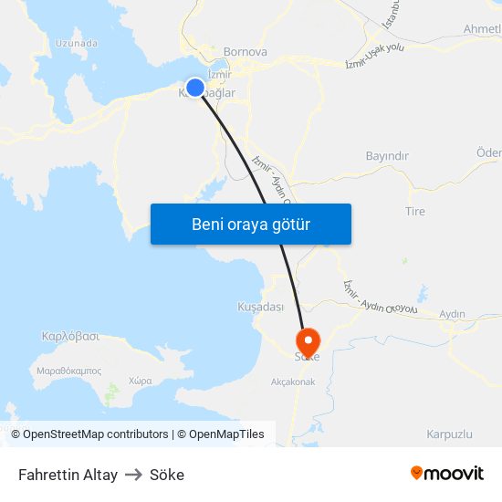 Fahrettin Altay to Söke map