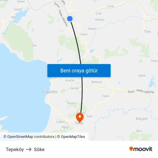 Tepeköy to Söke map
