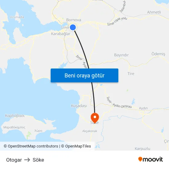 Otogar to Söke map