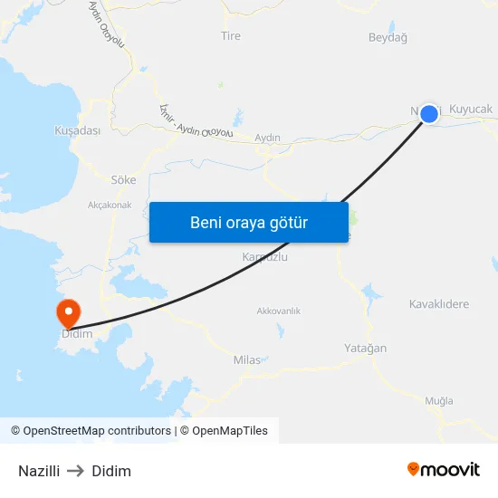 Nazilli to Didim map