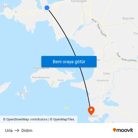 Urla to Didim map