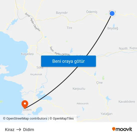 Kiraz to Didim map