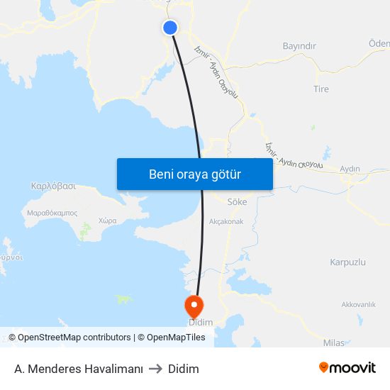 A. Menderes Havalimanı to Didim map