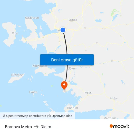 Bornova Metro to Didim map