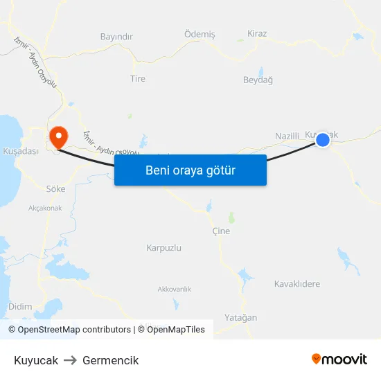 Kuyucak to Germencik map