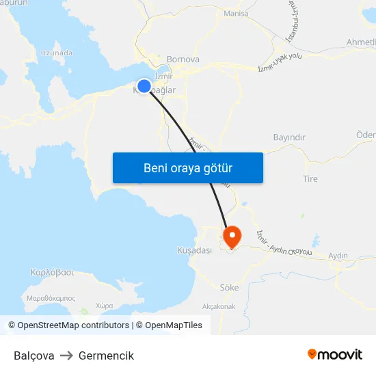 Balçova to Germencik map