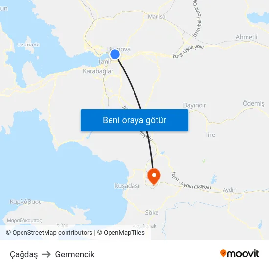 Çağdaş to Germencik map