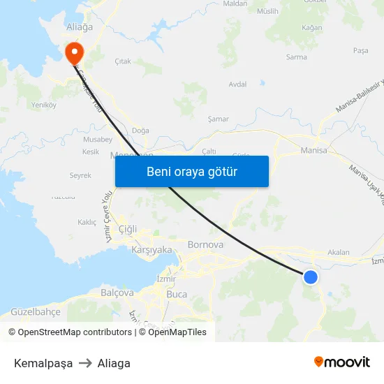 Kemalpaşa to Aliaga map