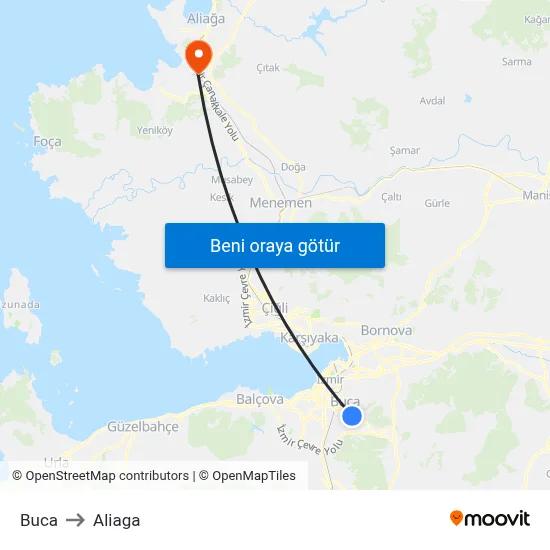 Buca to Aliaga map
