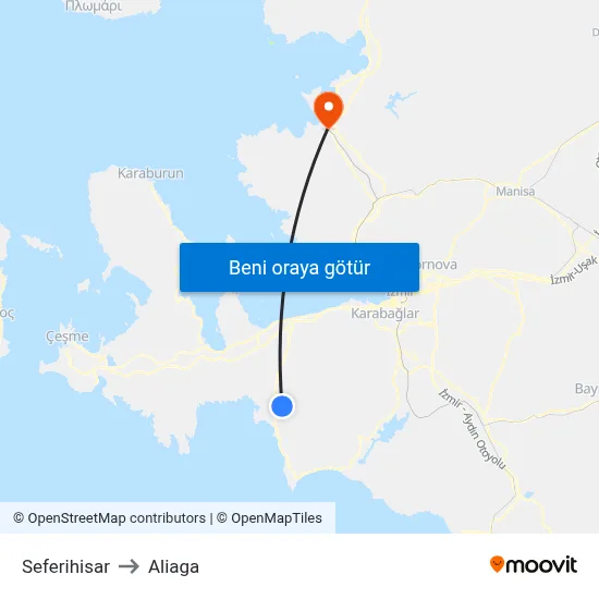 Seferihisar to Aliaga map