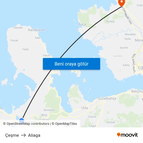Çeşme to Aliaga map