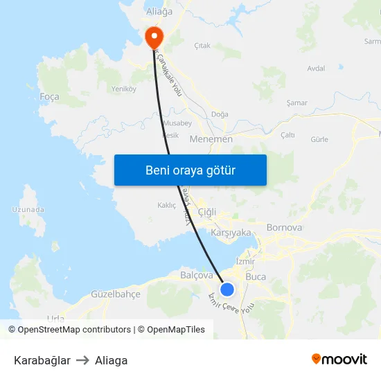 Karabağlar to Aliaga map