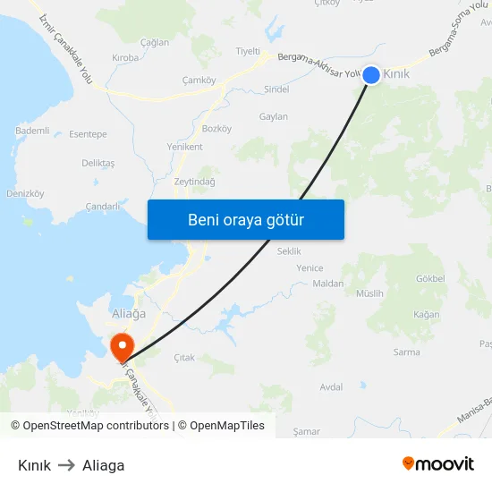 Kınık to Aliaga map