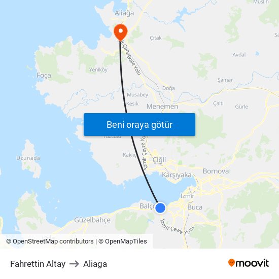 Fahrettin Altay to Aliaga map