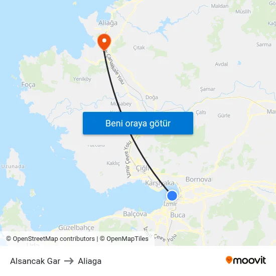 Alsancak Gar to Aliaga map