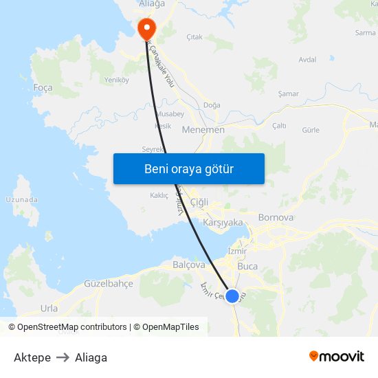 Aktepe to Aliaga map