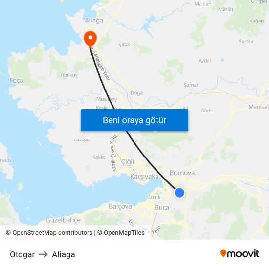 Otogar to Aliaga map