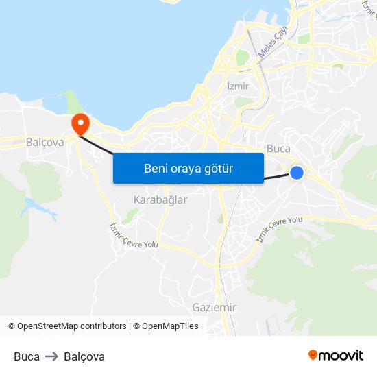 Buca to Balçova map