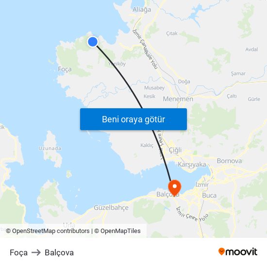 Foça to Balçova map