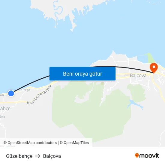Güzelbahçe to Balçova map