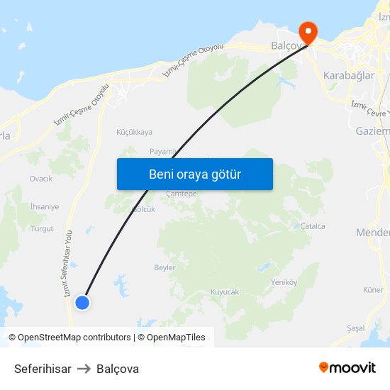 Seferihisar to Balçova map