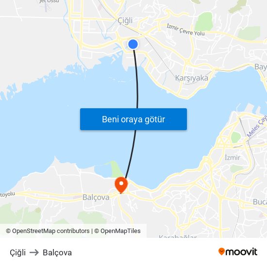 Çiğli to Balçova map