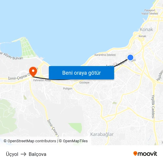Üçyol to Balçova map