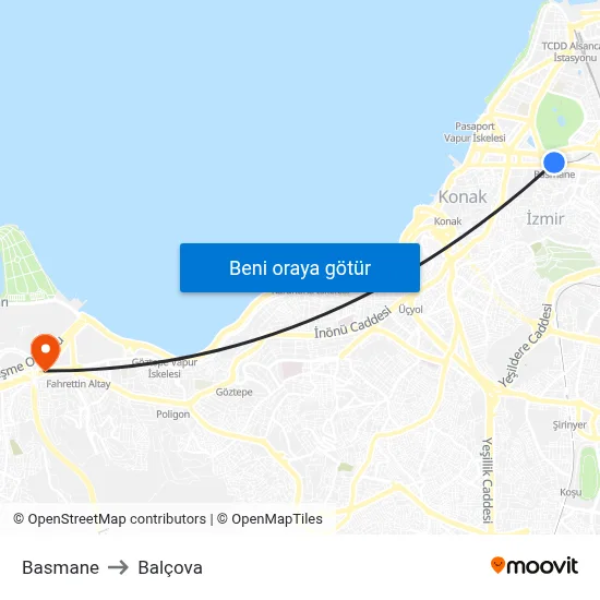 Basmane to Balçova map