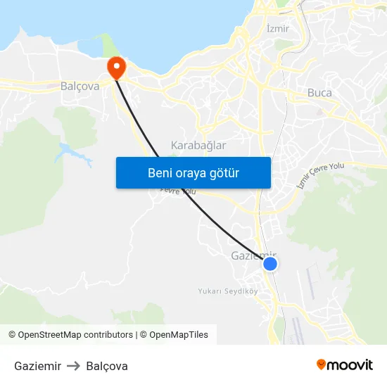 Gaziemir to Balçova map