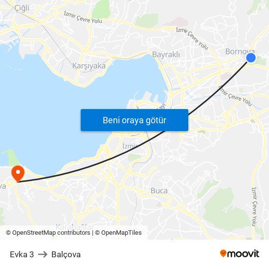 Evka 3 to Balçova map